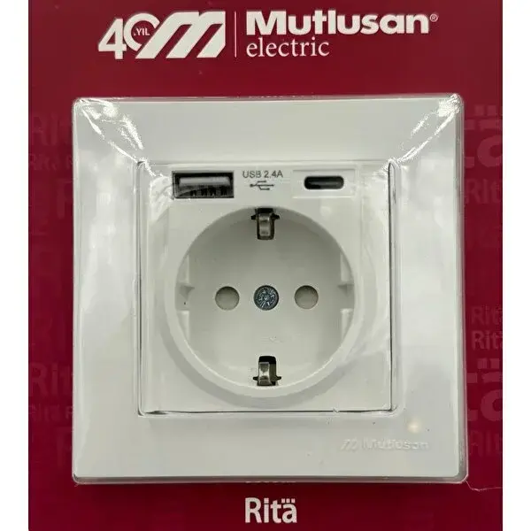 MUTLUSAN RİTA USB+TYPE-C Lİ TOPRAKLI PRİZ BİLİSTERLİ BEYAZ