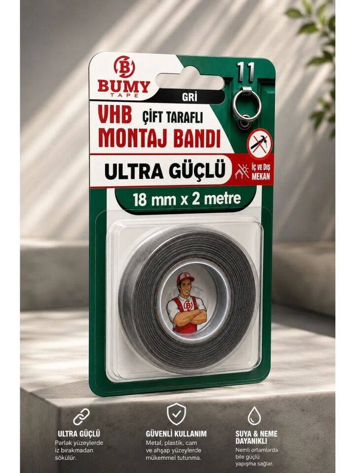 BUMY VHB MONTAJ BANDI 18MM*2MT GRİ