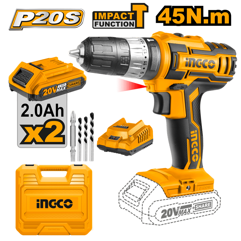 INGCO ING-CIDLI200215 Lİ-İON AKÜLÜ DARBELİ MAKAP 10MM 20V 2.0AH