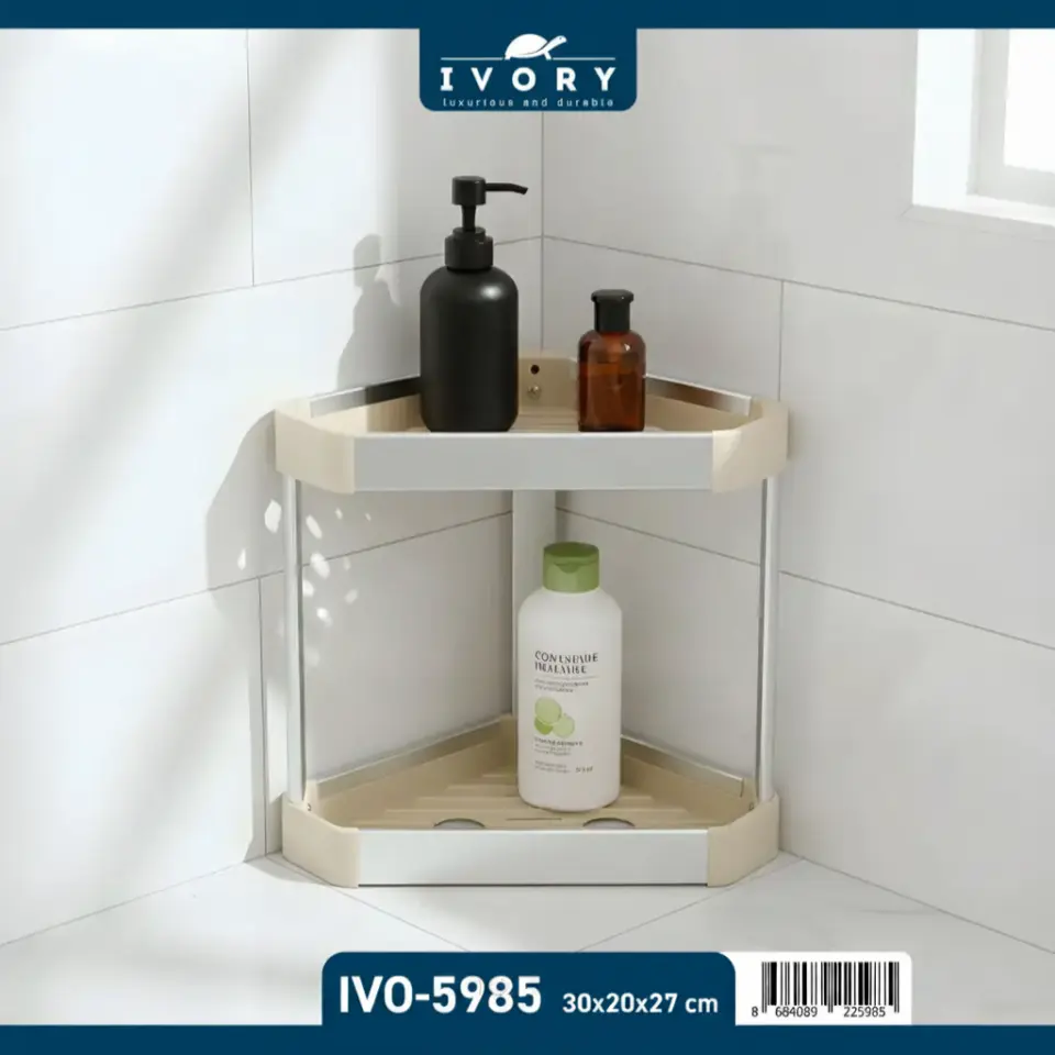 IVORY 2 KATLI ALÜMİNYUM BANYO KÖŞE RAFI IVO-5985