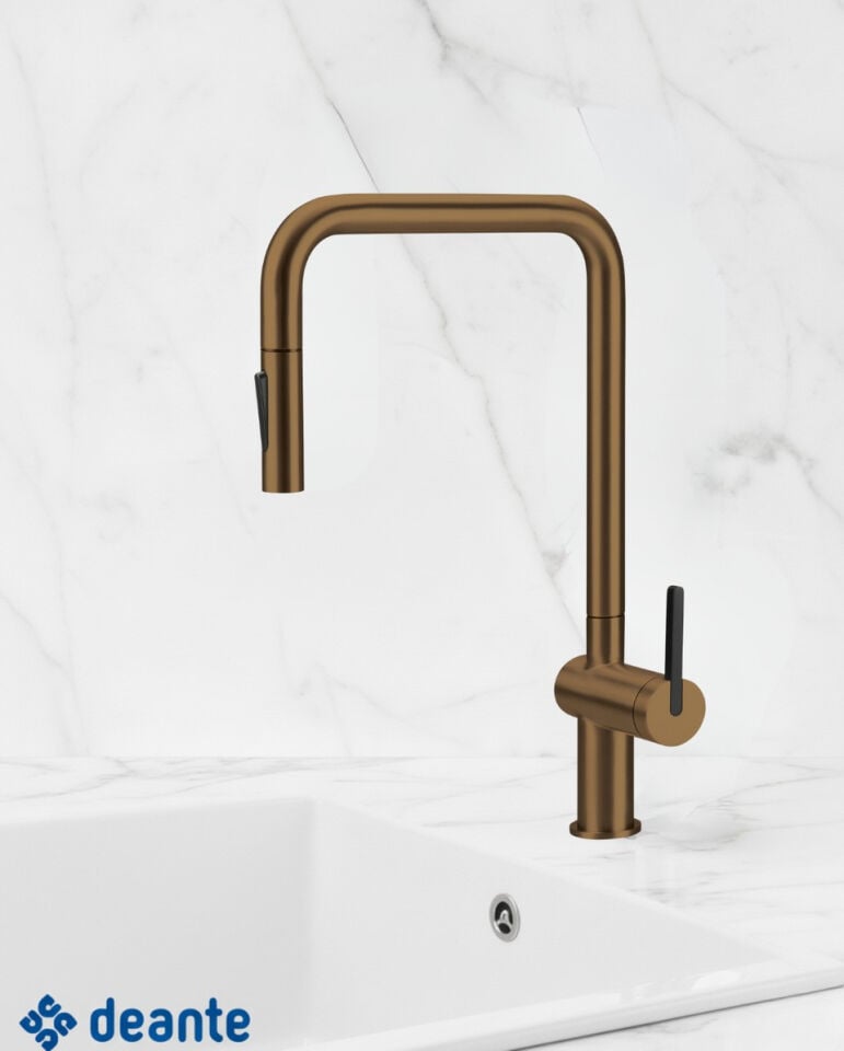 DEANTE MOMI ÇEKME SPİRALLİ MUTFAK BATARYASI FIRÇALANMIŞ BRONZ BKM C73N