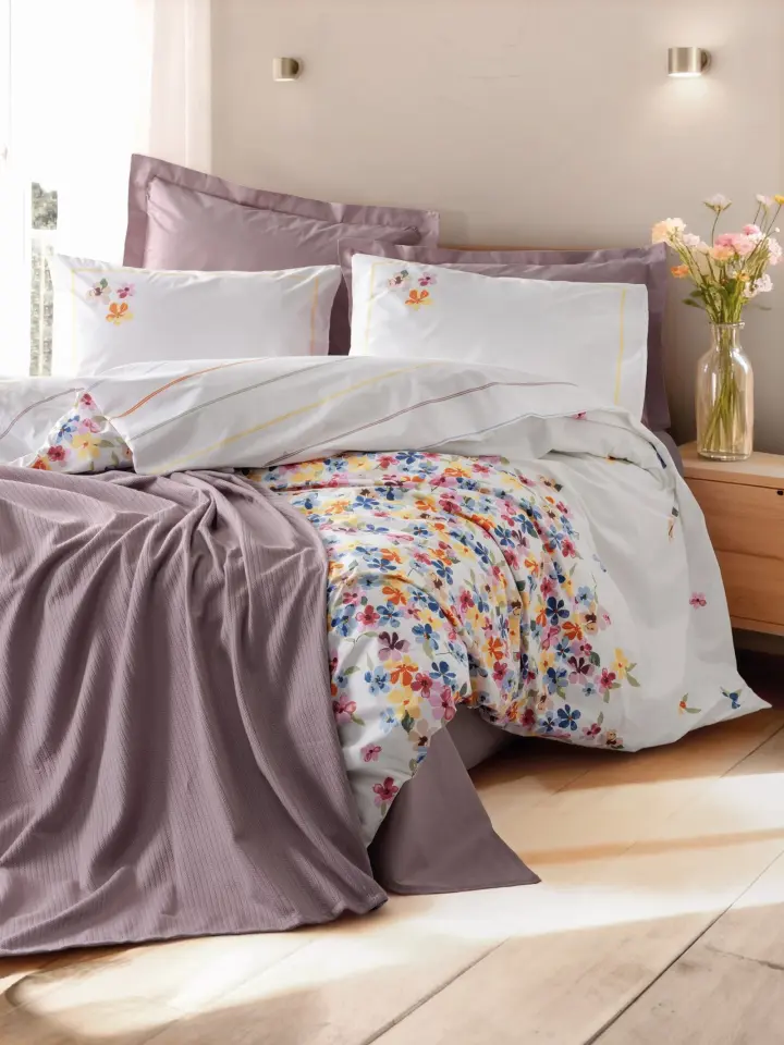 COTTON BOX NEVRESİM TAKIMI PİKELİ ÇİFT KİŞİLİK FLURRY LİLA